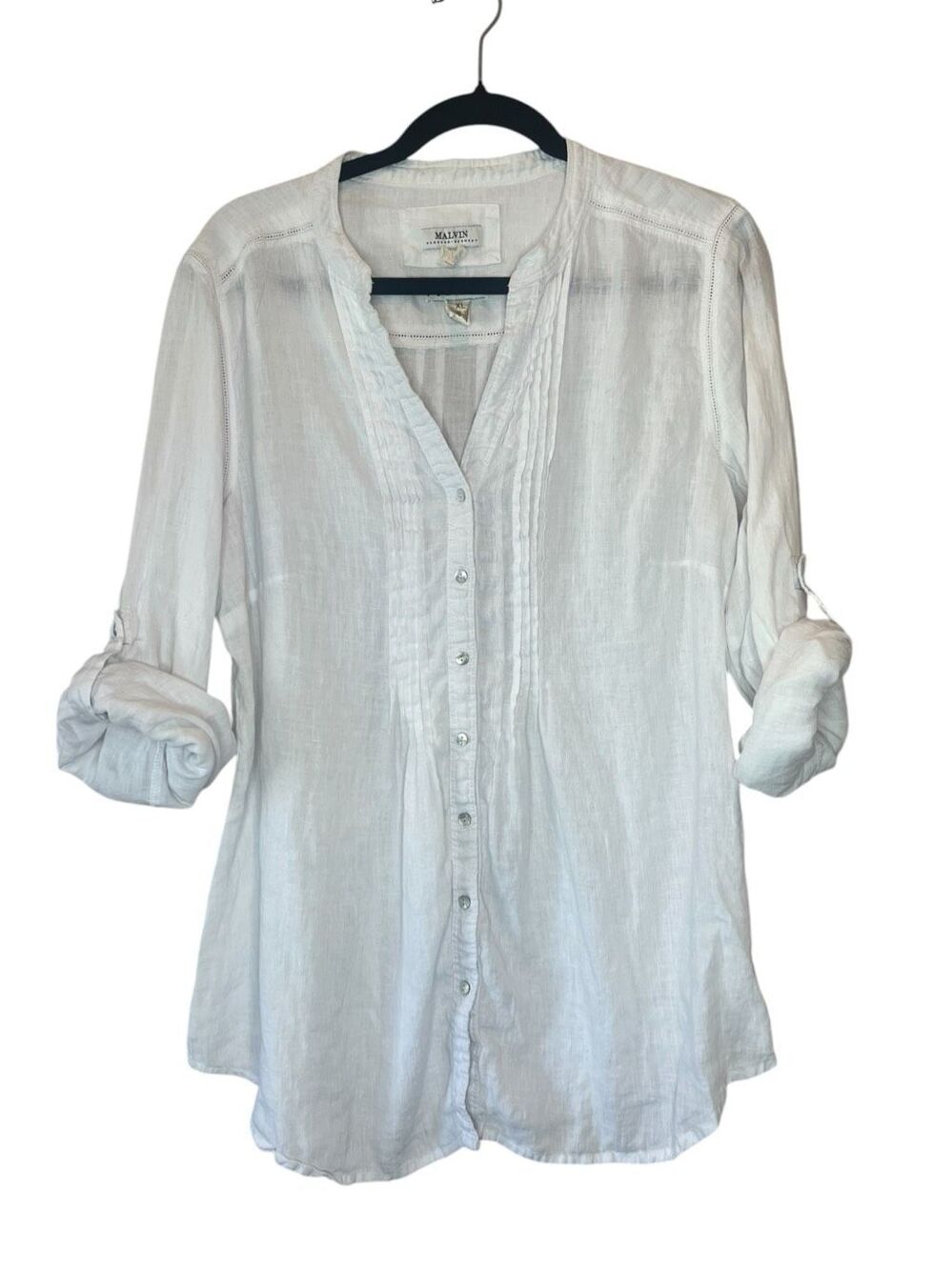 Malvin I ❤️ Linen White linen Light Weight roll-up sleeves Size XL